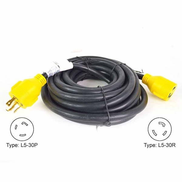 Superior Electric Generator Extension Cord NEMA L5-30P 30 Amp 3 Pole SJTW NEMA L5-30R 10AWG/3, 40ft RVA1555 - main